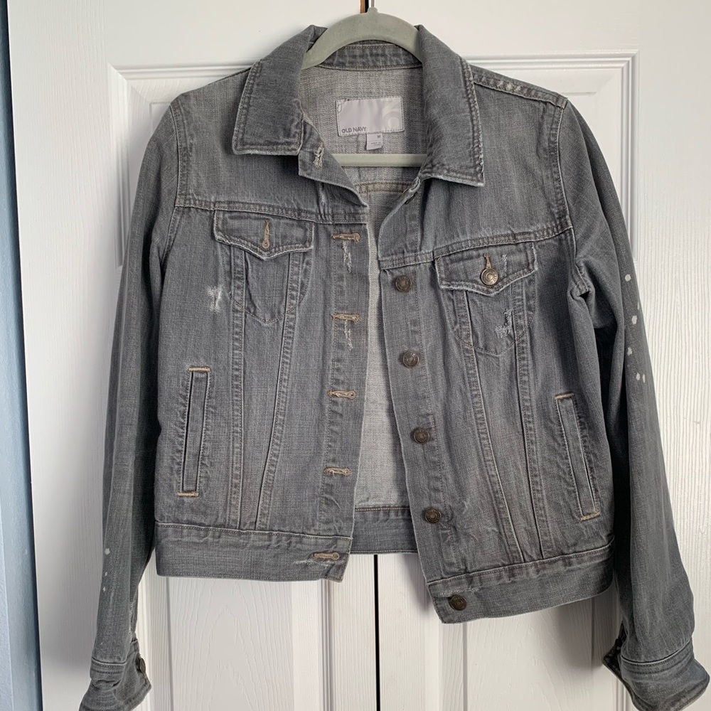 Grey distressed  jean jacket from old navy